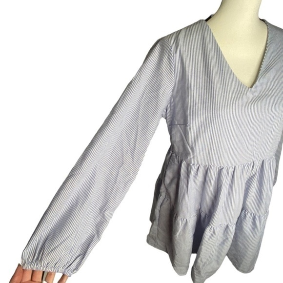 Fancyinn Dress Pinstripe Long Sleeve Shift Tunic Tiered with Pockets Size M - Picture 4 of 15